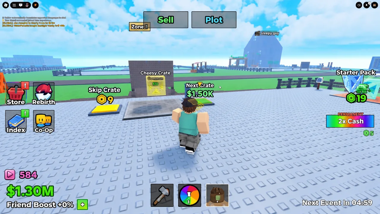 Player buying Cheddar and Mozzarella crates on their own plot