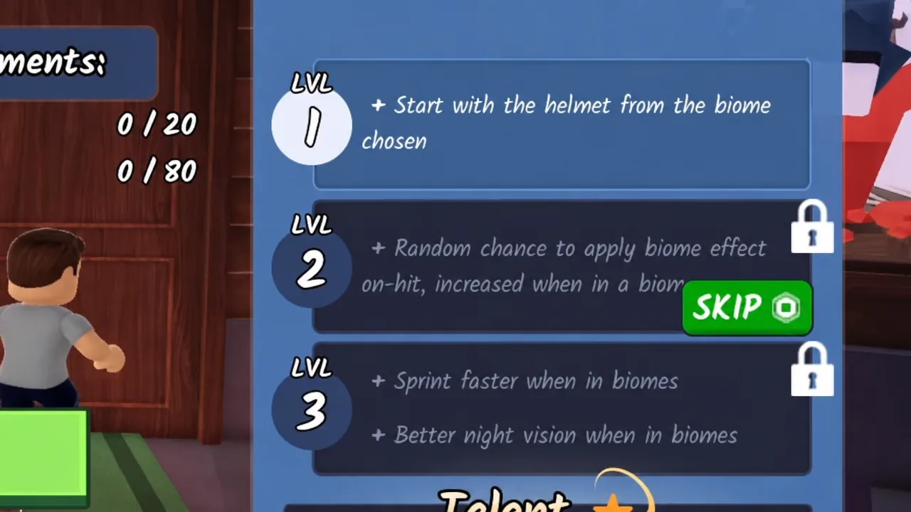 Elemental class talent screen with the green skip button highlighted next to the locked Level 2 perk