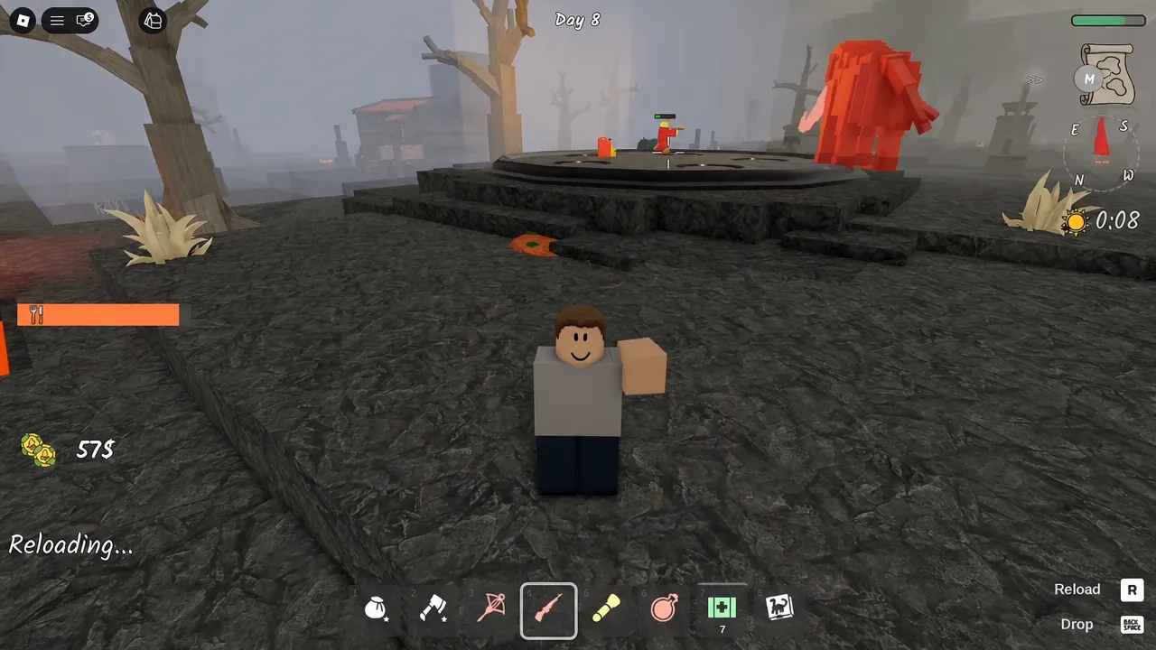 Jungle biome fight with the shotgun in hotbar slot four mid-reload