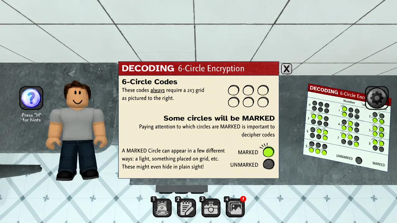 Poster explaining how to read 6-Circle Encryption using marked circles.