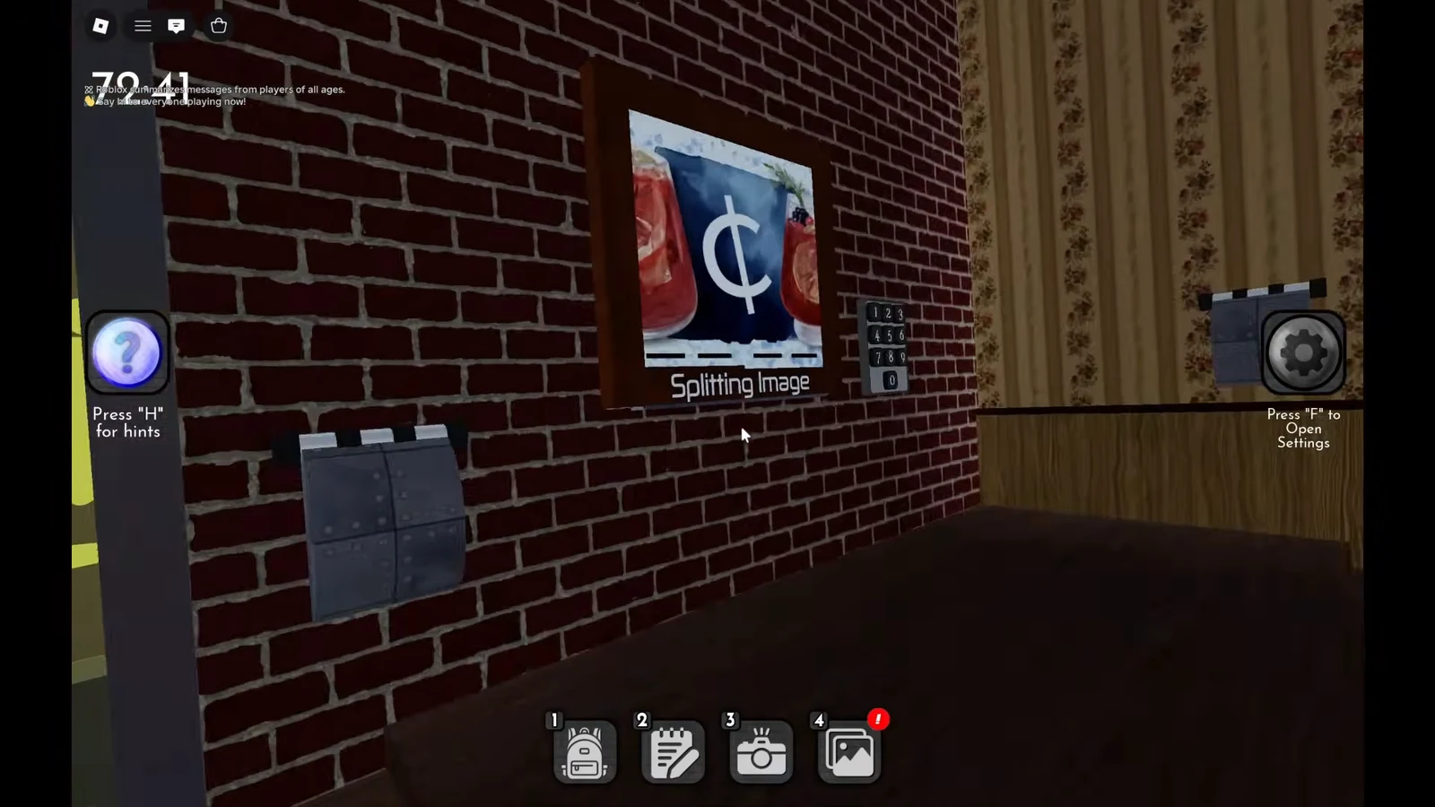 The Splitting Image painting beside its four-digit keypad, ready for a code entry.