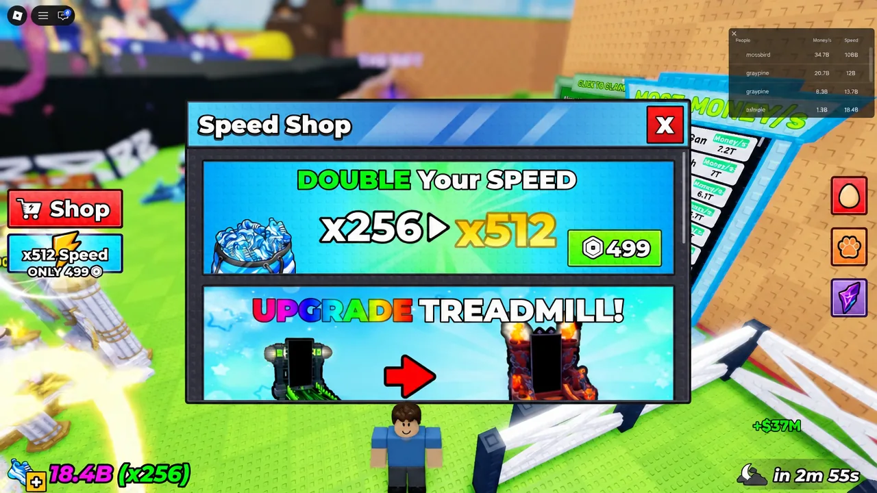 Speed Shop menu with the 499 purchase button for the x512 speed upgrade