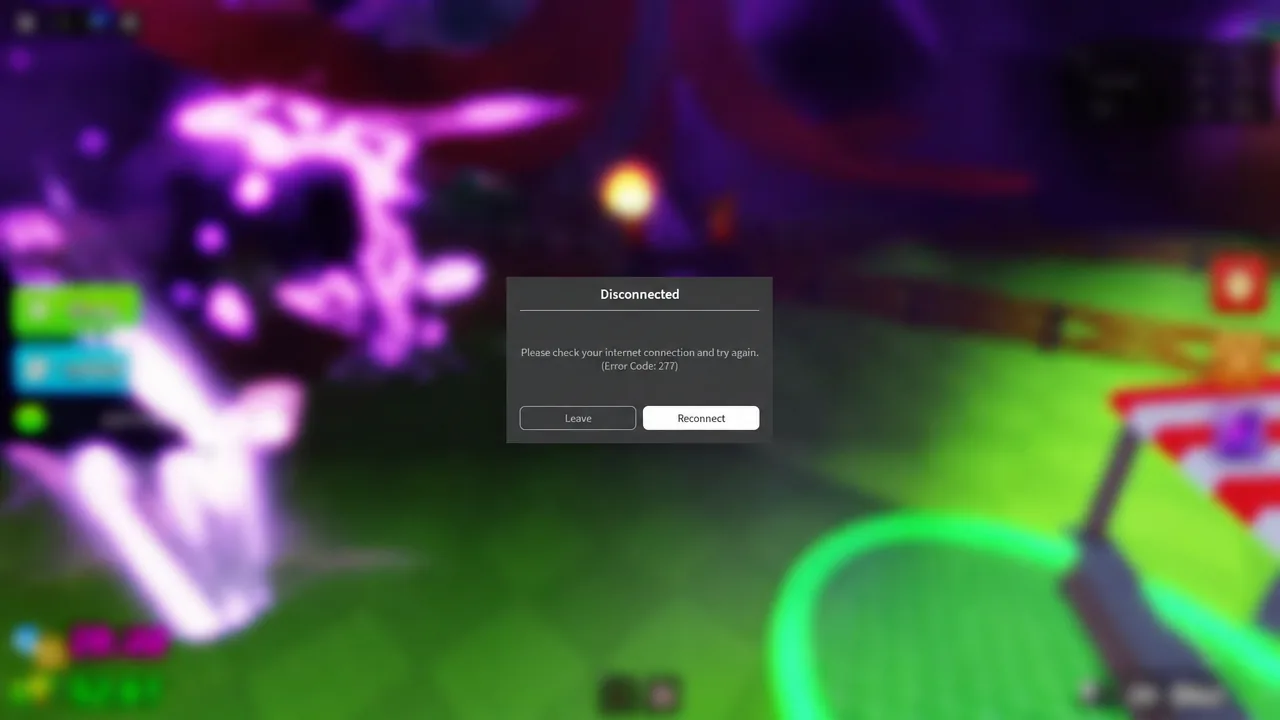 Roblox Disconnected dialog with the Reconnect button highlighted after Error Code 277