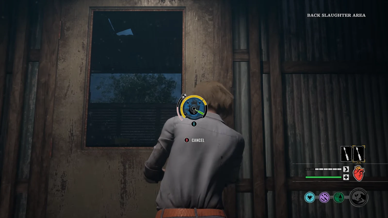 Lockpicking dial spinning on a door in the Back Slaughter Area
