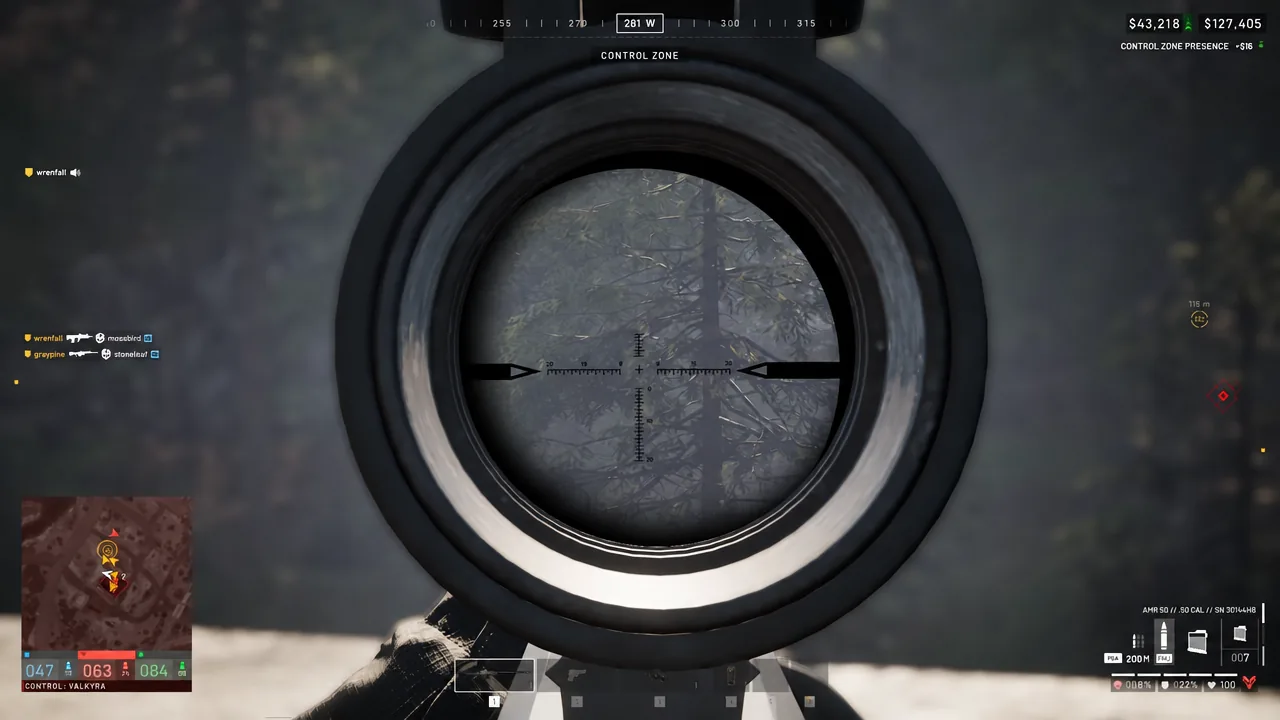 AMR 50 scope trained on distant trees from a high rooftop position in WARDOGS