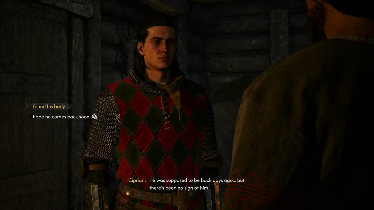 Dialogue wheel with the reply I found his body highlighted during the talk with Ciprian