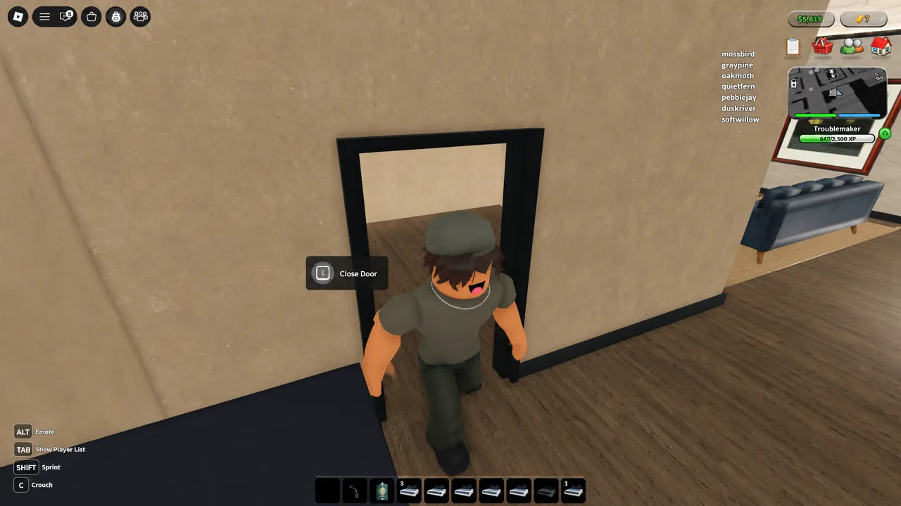 Close Door prompt highlighted on the apartment doorway during gameplay