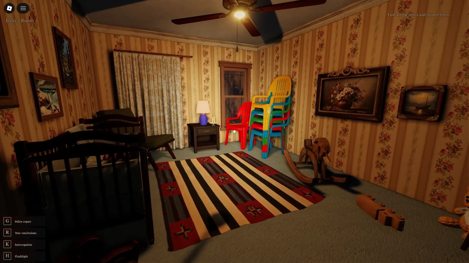 The Baby's Room location banner on screen while the player searches the nursery