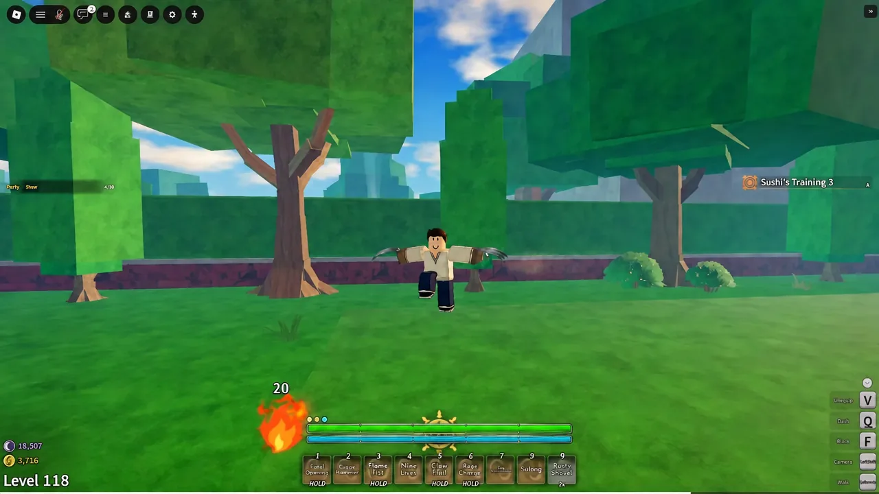 Player fighting with claws in Grand Blue with the ability hotbar on screen