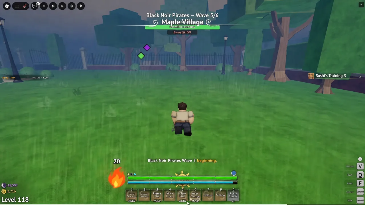 Combat in Maple Village in Grand Blue showing damage numbers from a claw attack