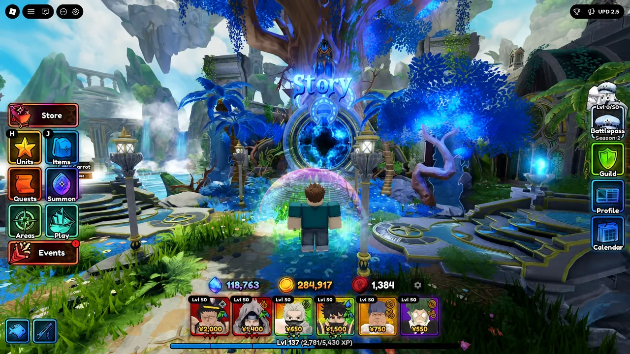 Player character walking toward the glowing central portal on the story map screen