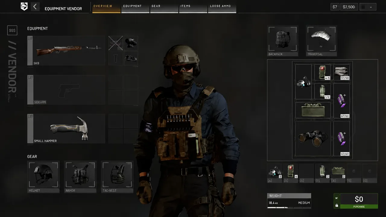 Trader overview tab open while assembling a recon kit
