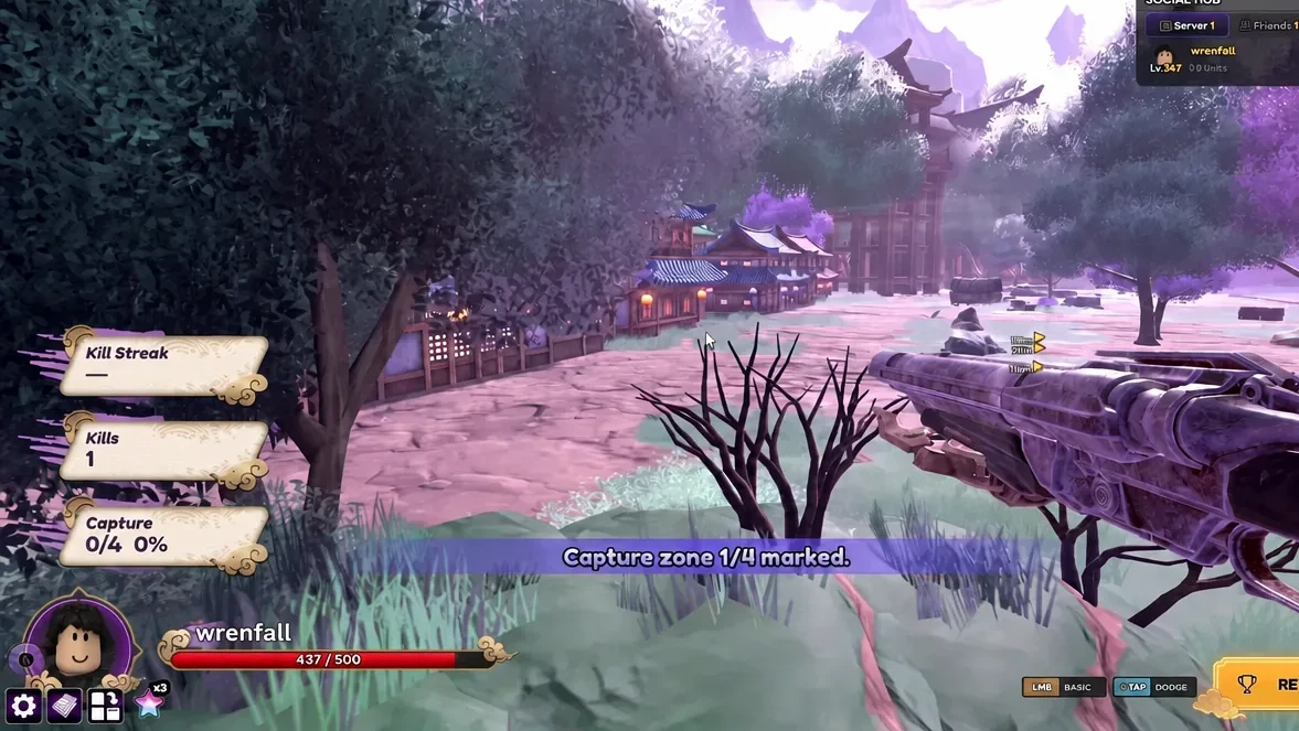 Capture objective in progress showing a capture zone marked one of four