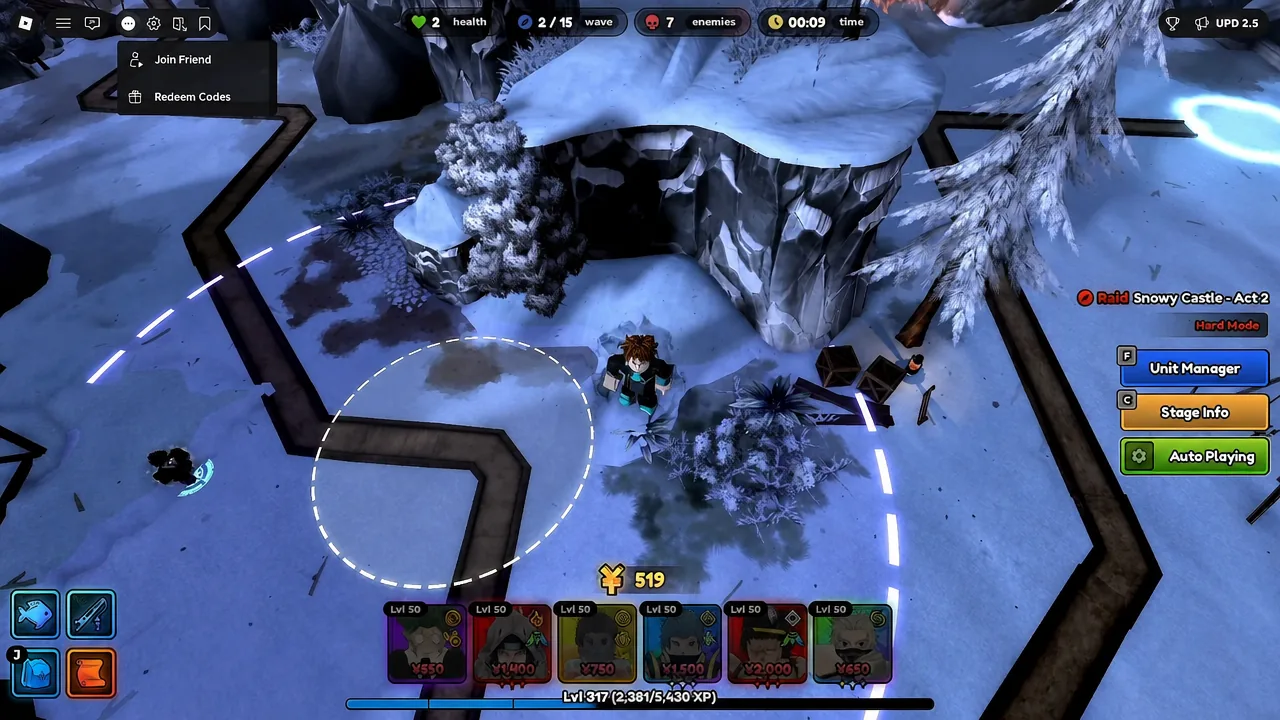 Auto upgrade priority numbers being assigned to farm, DPS and support units in the loadout