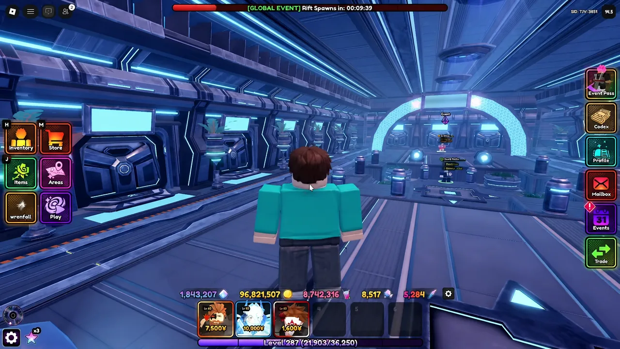 Hub screen showing the Event Pass button and the Global Event Rift countdown timer
