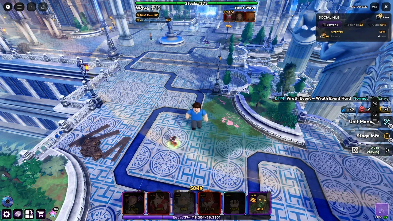 Wrath Event Hard stage HUD in progress with the Auto Play button on the right