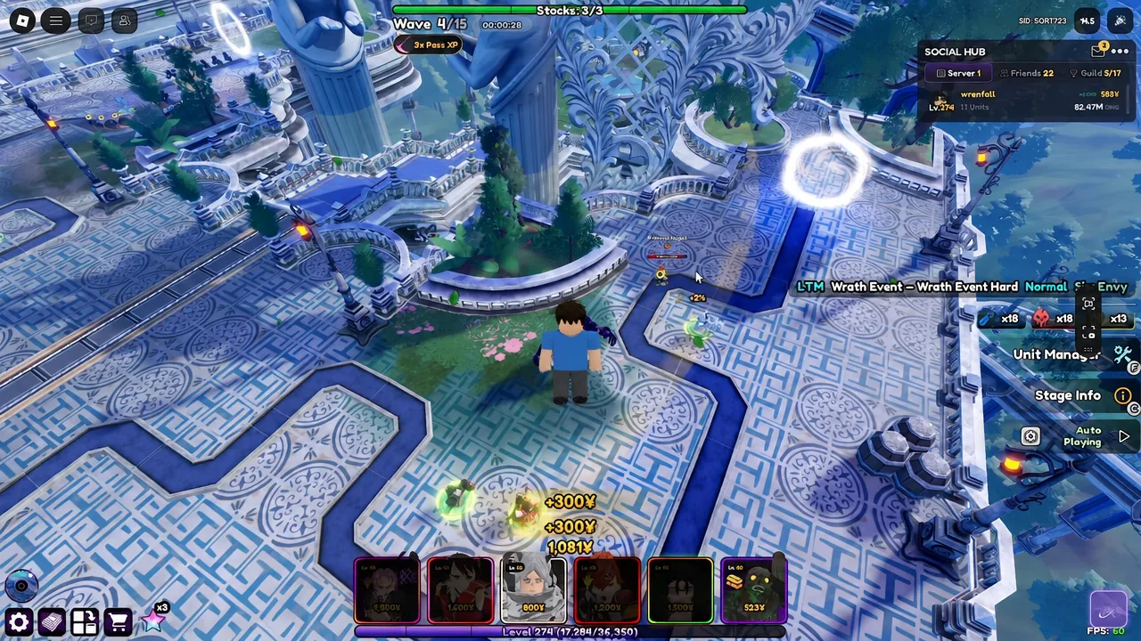 Wrath Event difficulty tabs with Normal highlighted during wave 4 of 15 combat