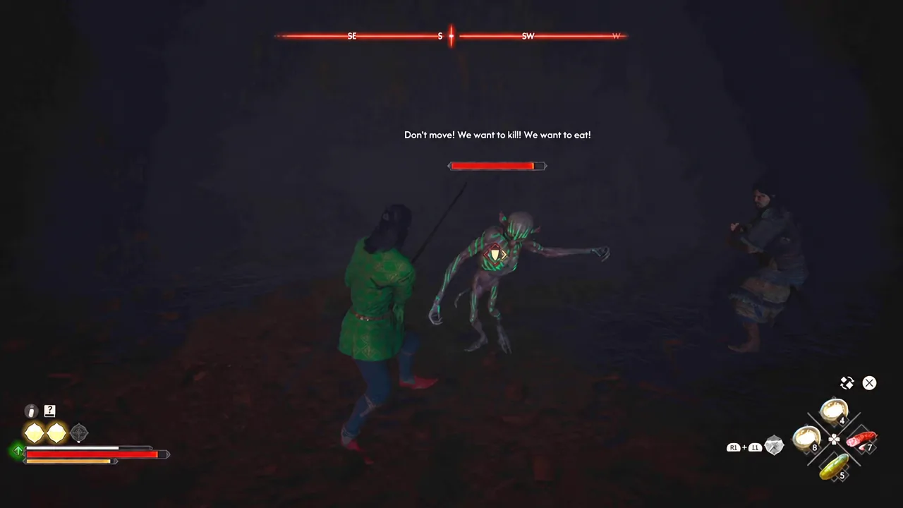 Combat in The Blood of Dawnwalker with the enemy's chest highlighted as a target during an attack