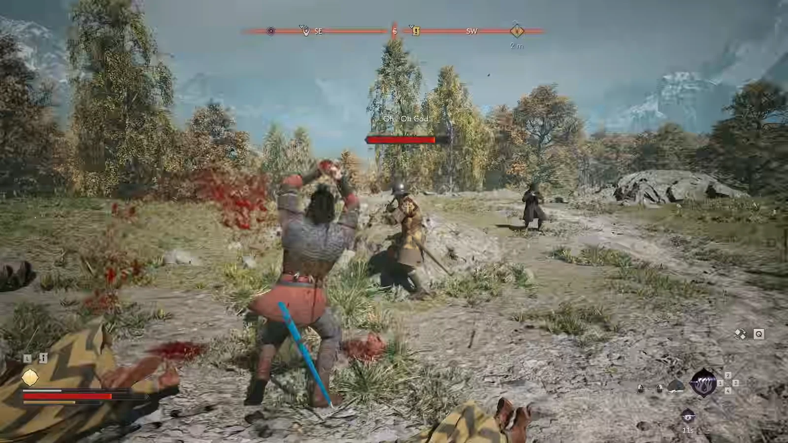Coen finishing off the last panicking guard in a forest clearing
