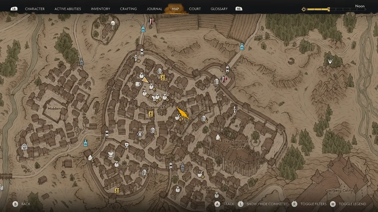 Map screen showing Altenmarkt with a yellow objective marker being tracked