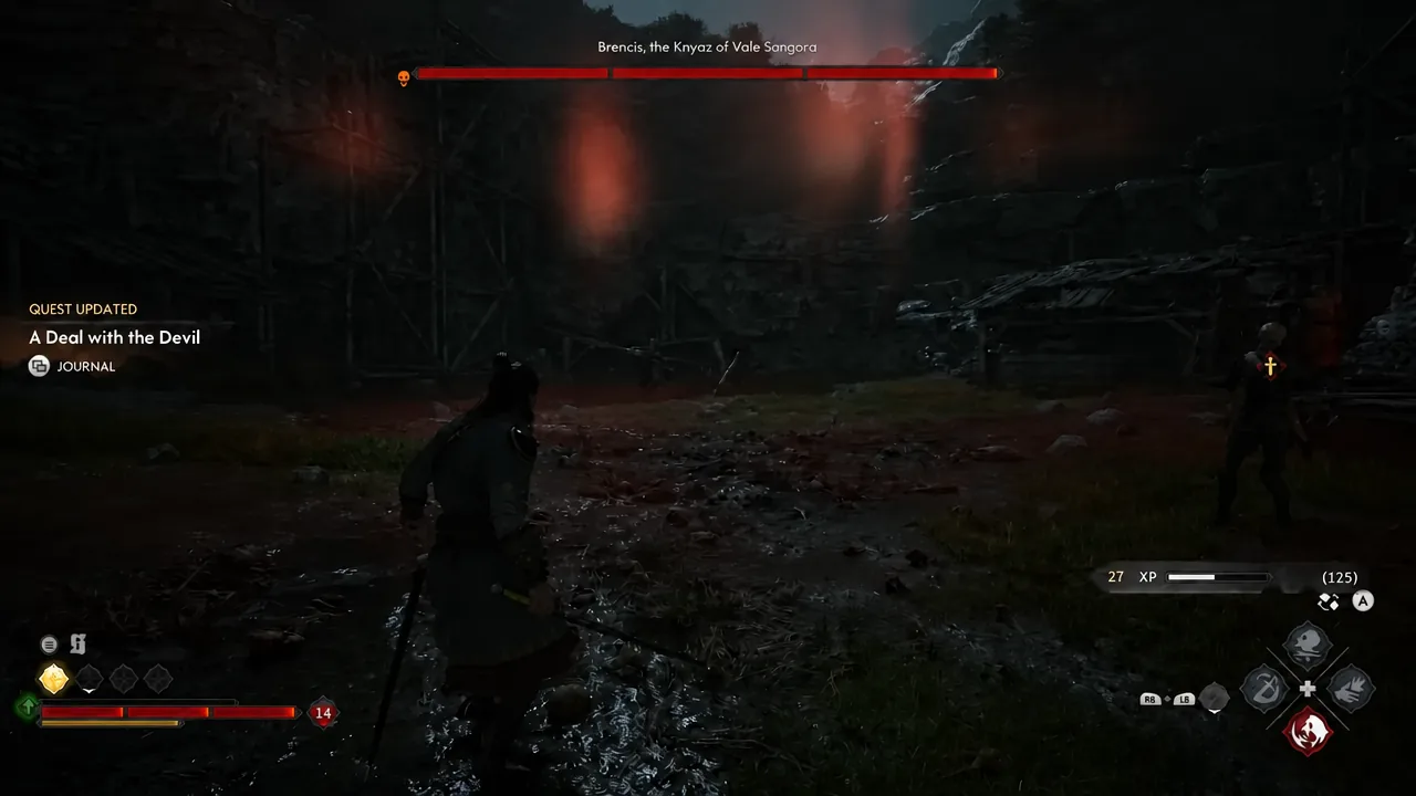 Brencis, the Knyaz of Vale Sangora boss health bar during phase one combat
