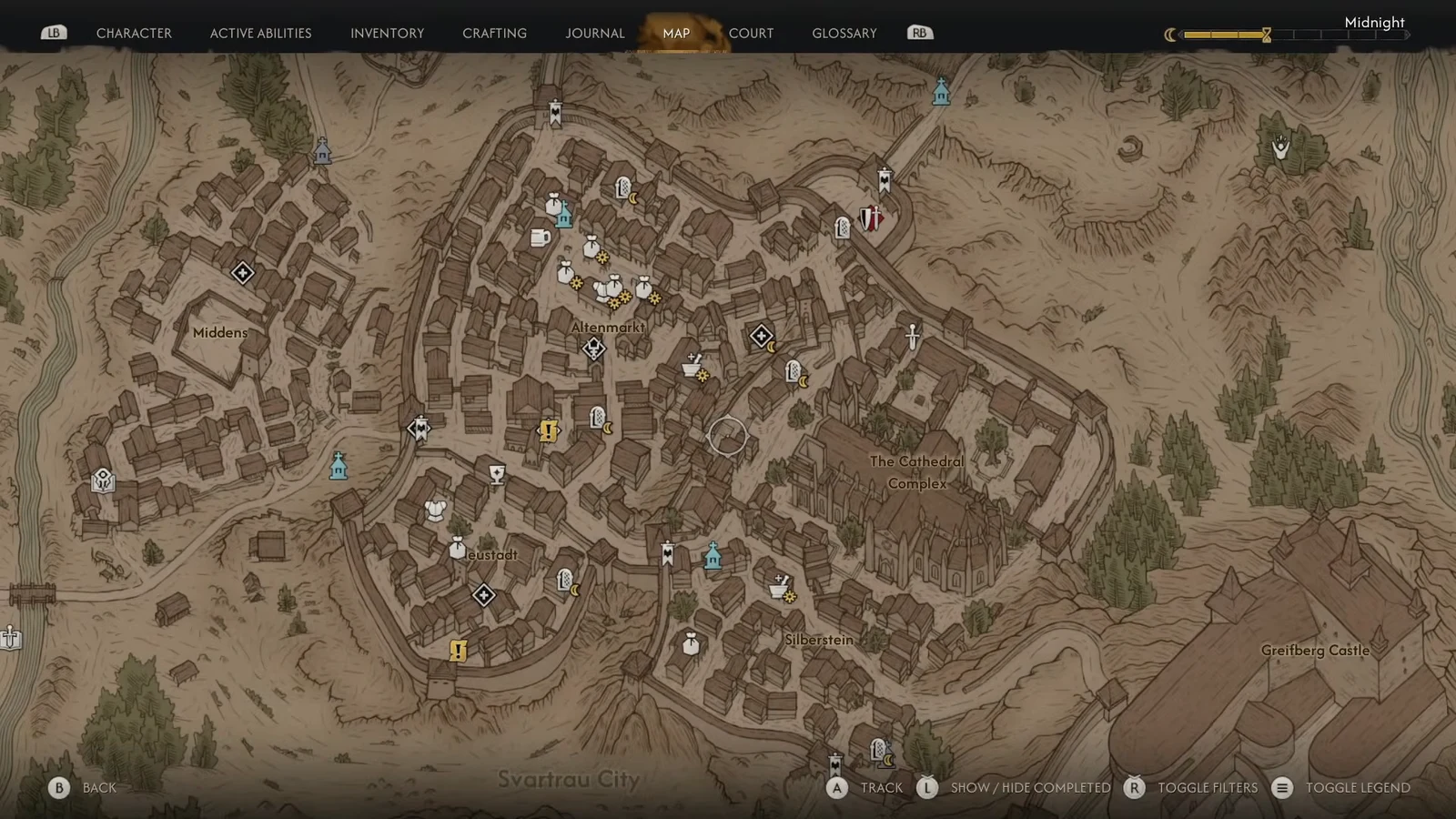 Map screen centred on Altenmarkt with nearby Svartrau City markers highlighted