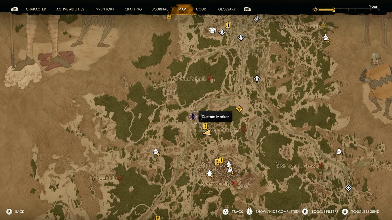 Map screen with the custom marker option highlighted to mark the river under the bridge