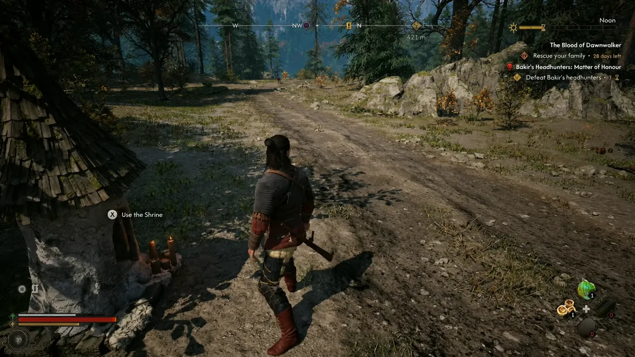 Gameplay prompt to use the Sandy Gorge shrine before setting off toward the bridge