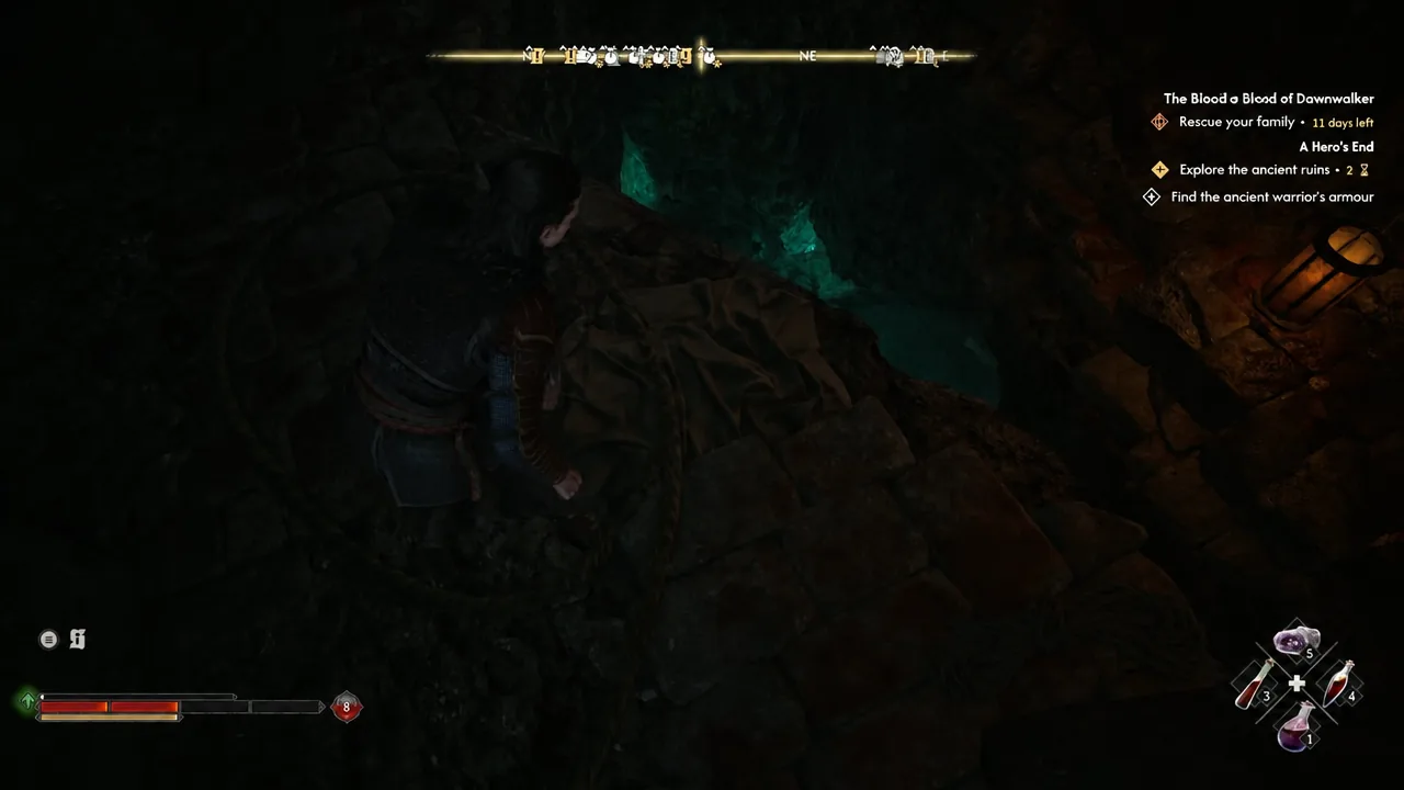 Exploring the ancient ruins with the objective to find the ancient warrior's armour on screen