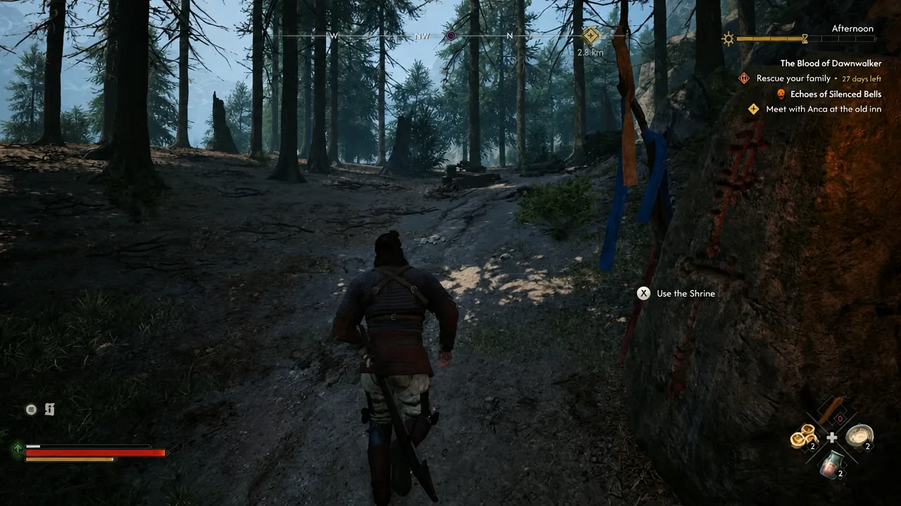 Use the Shrine prompt with the X button showing as Coen walks up to the shrine