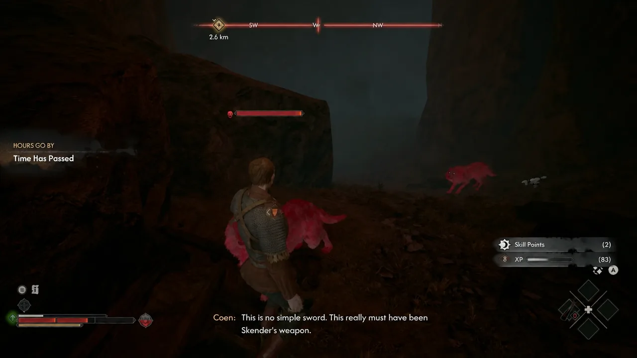 Coen trading blows with red spectral Echo enemies on the chasm floor