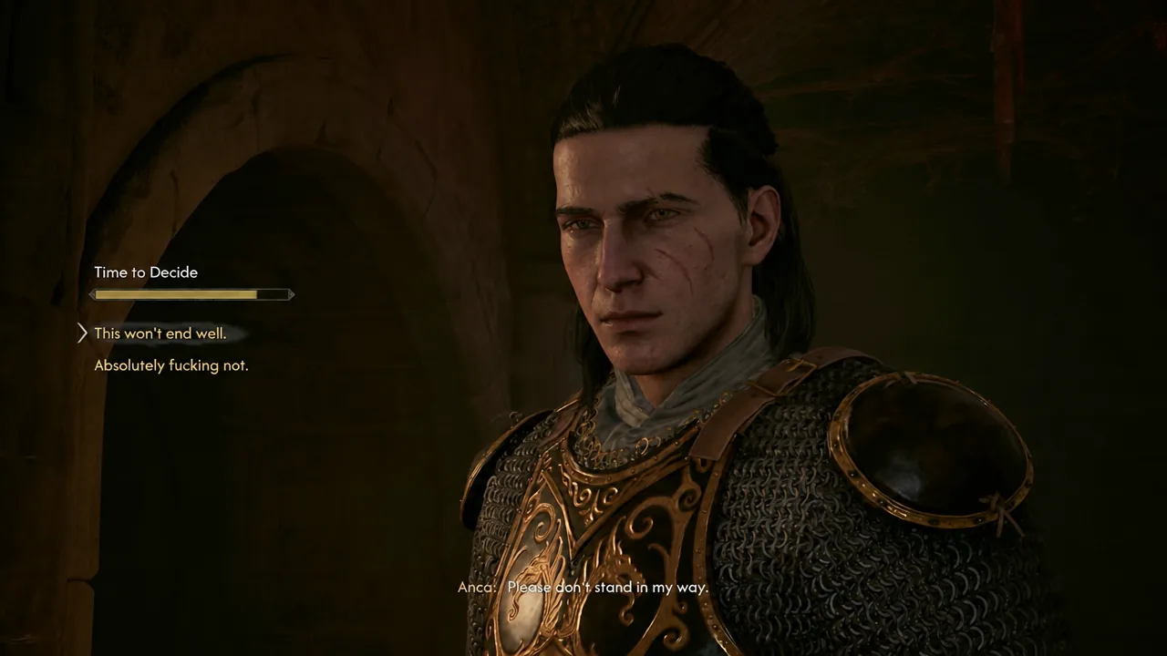 Time to Decide dialogue wheel with the reply This won't end well highlighted