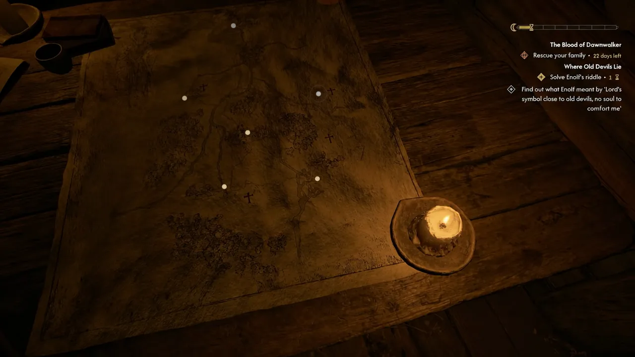 World map screen with location markers and the family rescue objective tracked