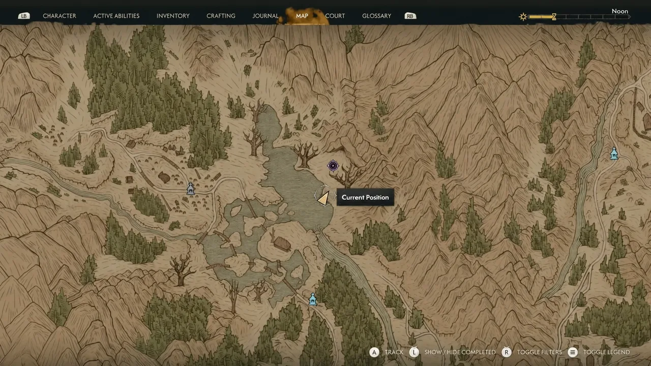 Map screen with the Current Position marker highlighted while plotting a route