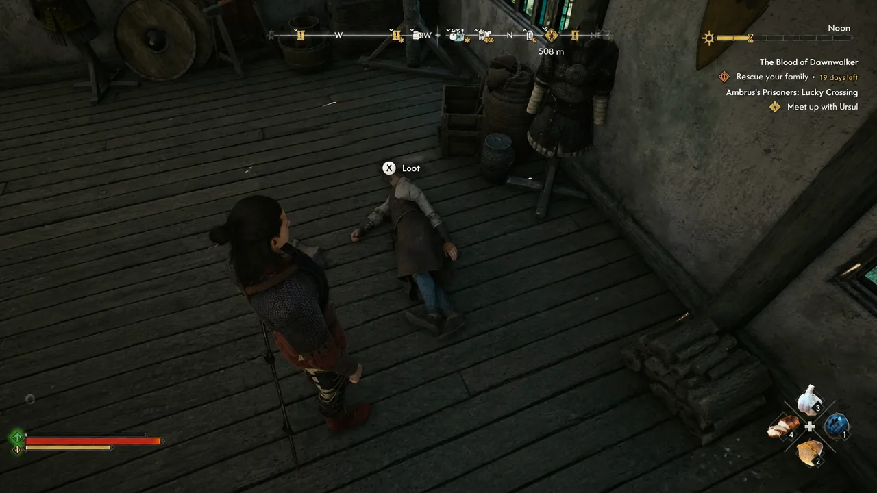 The Loot button prompt appearing over a fallen body on the shop floor