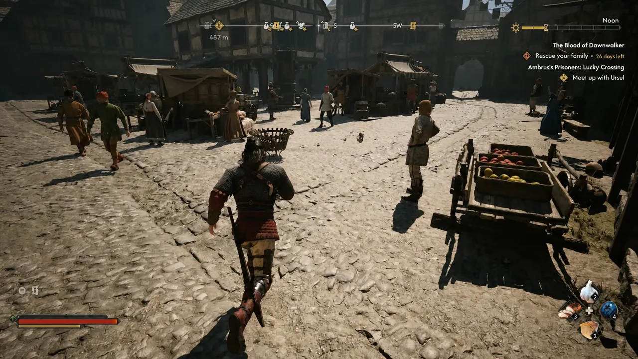 The shrine-to-shop return trip is short enough that the corpse stays loaded.