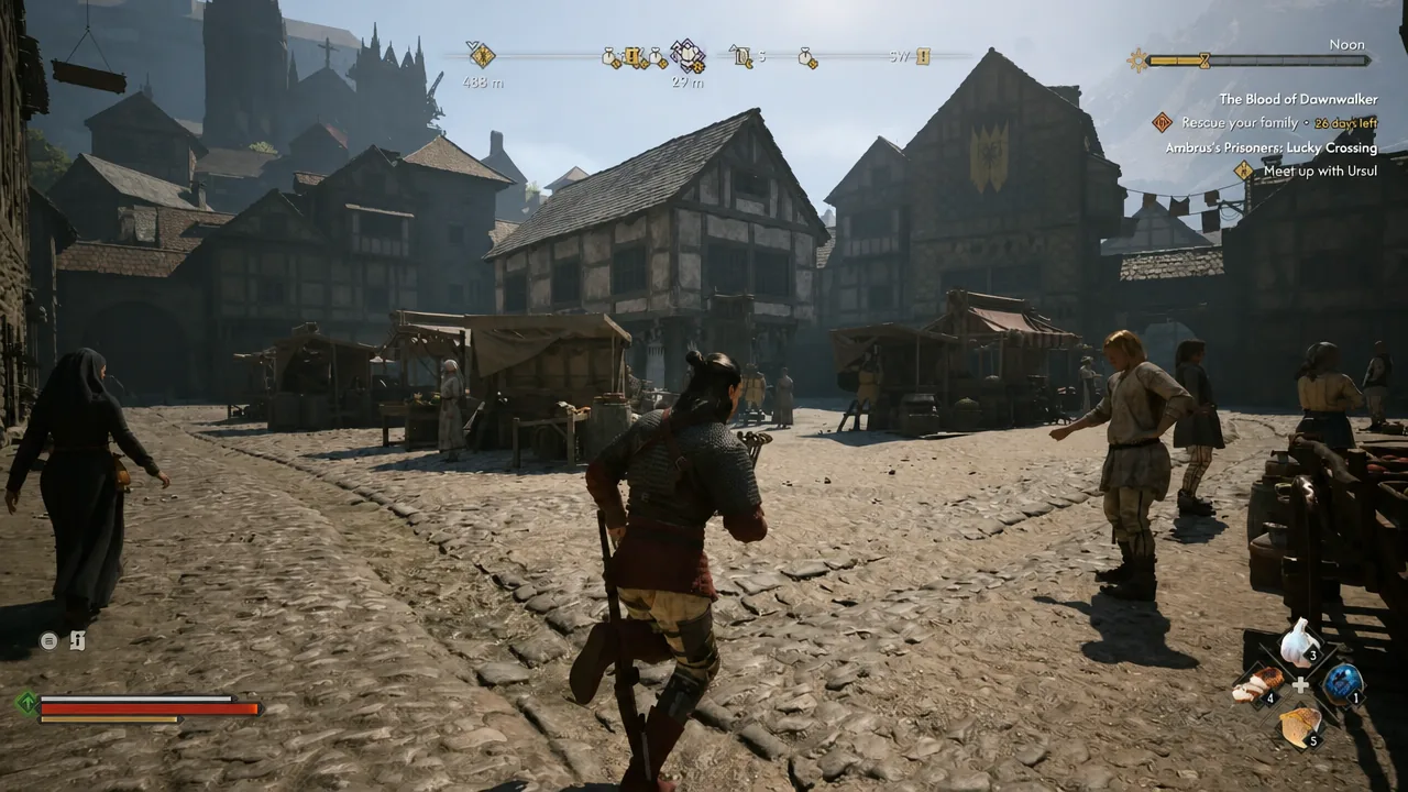 The Armourer's shop is a short run from the town square and its shrine.
