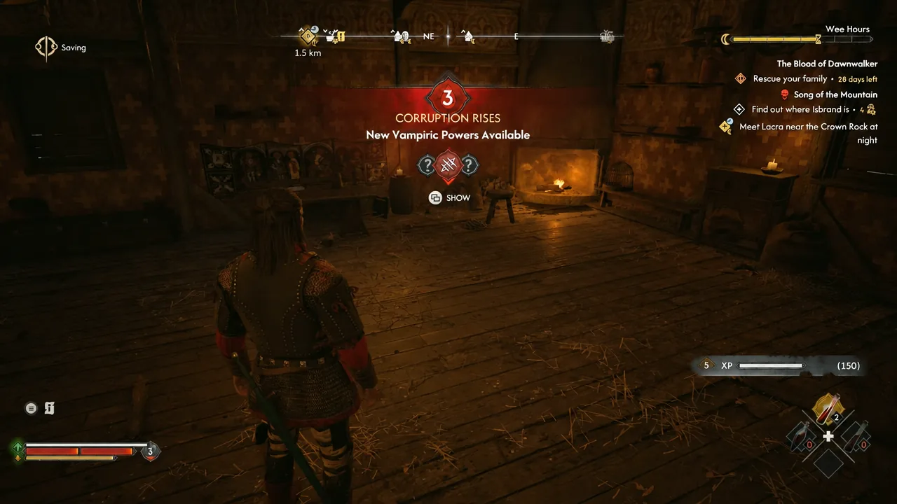 Corruption Rises notification on screen with the SHOW option available after feeding