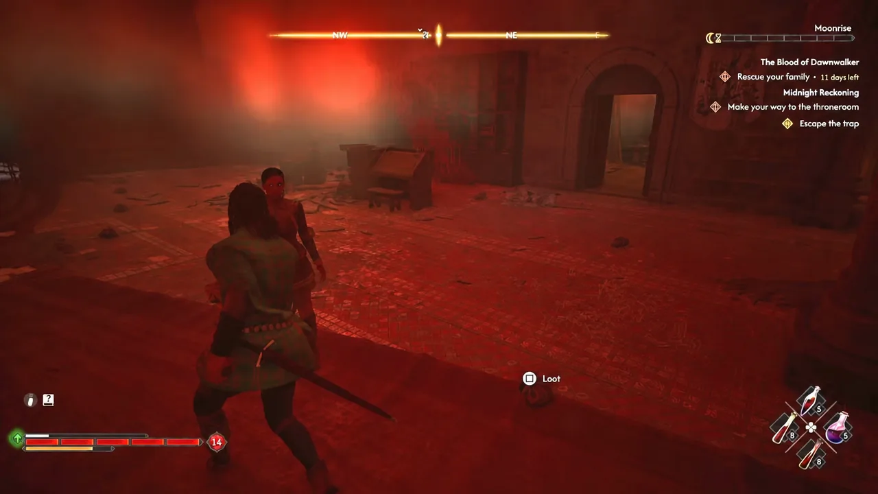 Loot prompt shown next to a lootable object during the castle escape sequence
