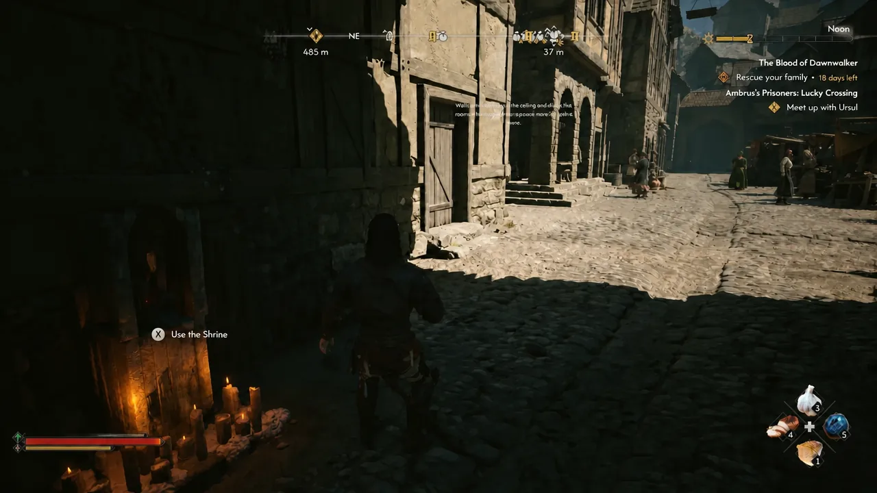 Use the Shrine prompt appearing as the player approaches the shrine outside the workshop