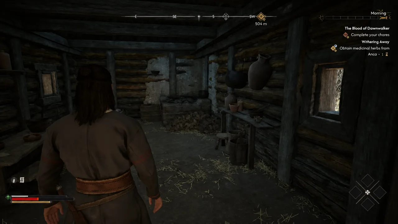 Searching the interior of the bandit hut where the Laslea Glen treasure map sits on a table