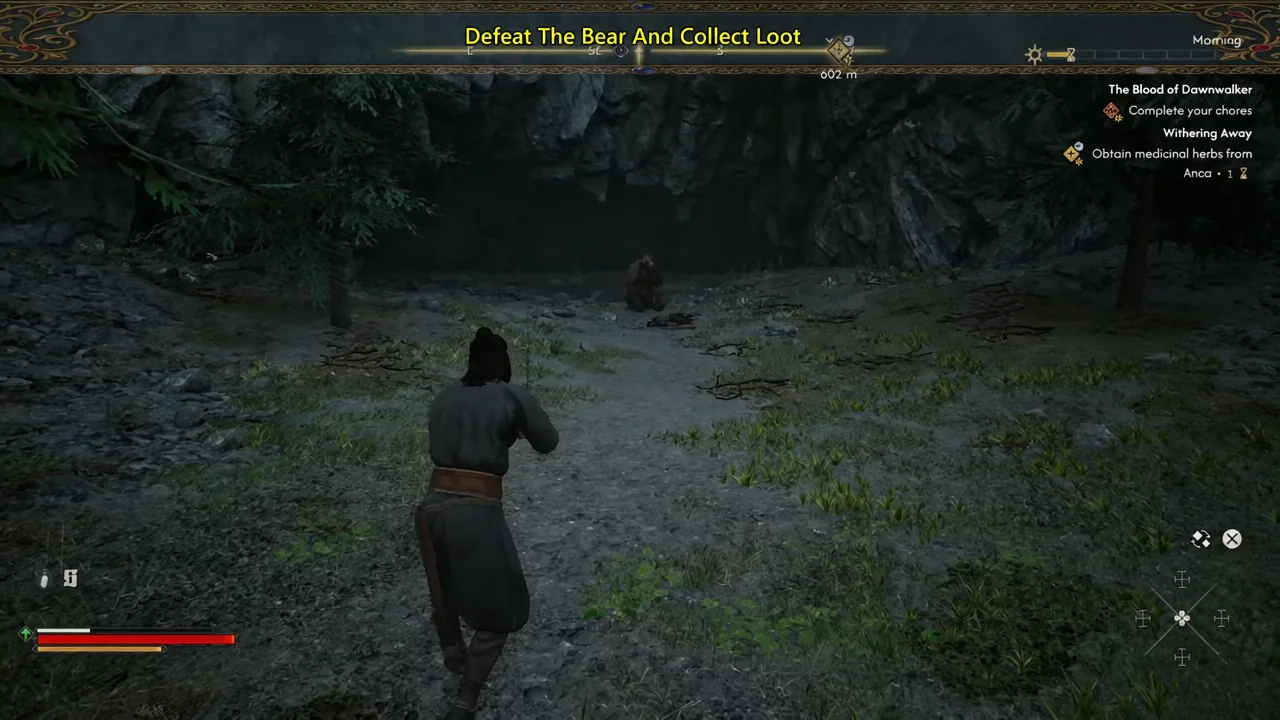 The bear encounter begins with the objective to defeat it and collect loot on screen