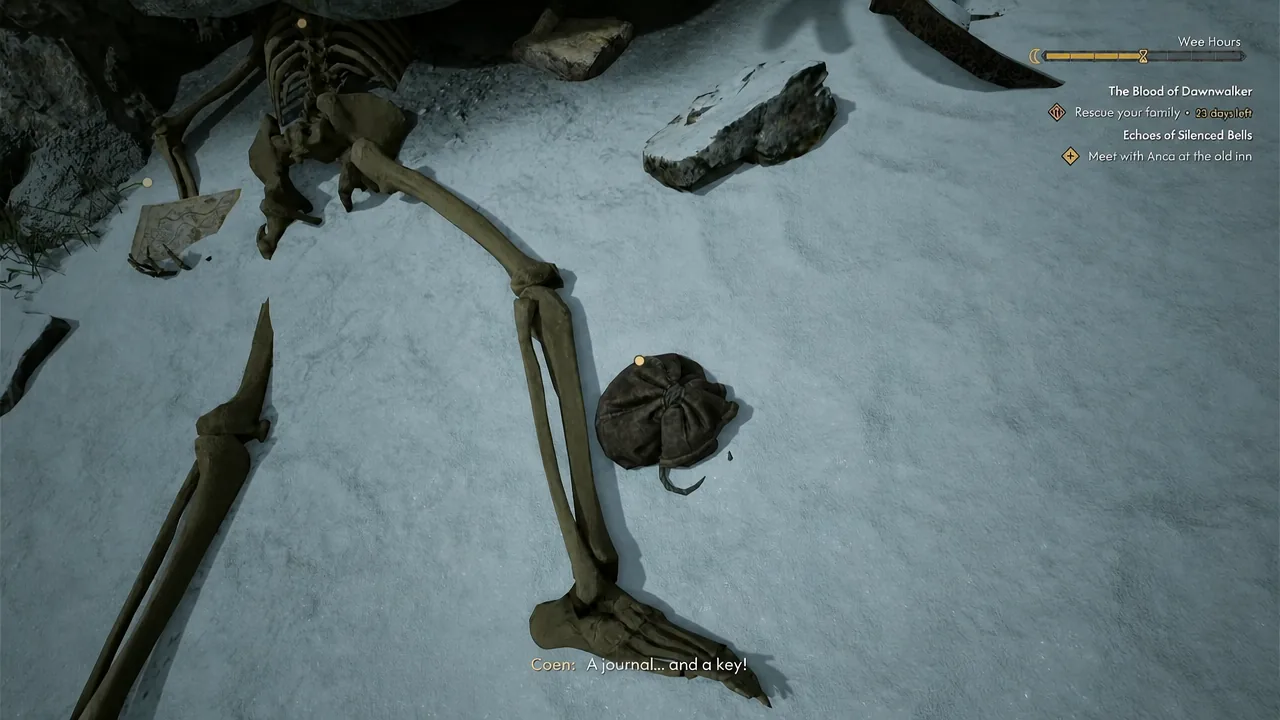 Looting the scholar's remains to collect the map, key, and journal