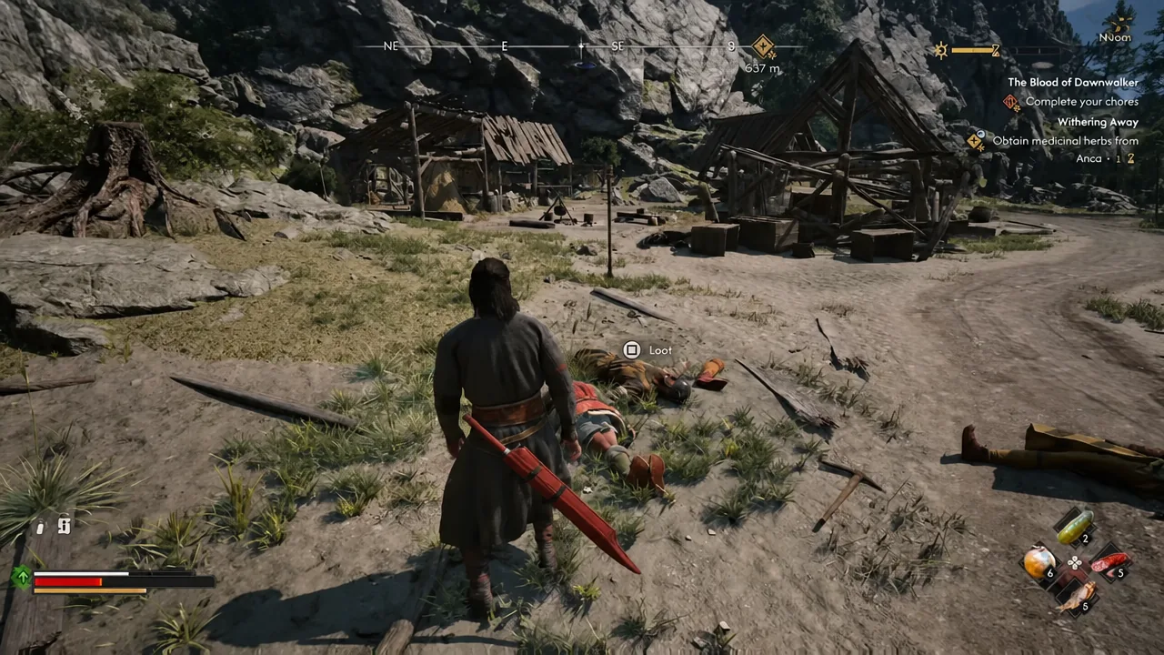 Loot prompt appearing over a defeated enemy after the Silver Mines fight