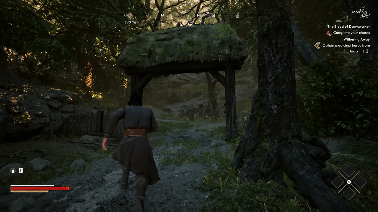 Coen passing through the wooden gate into the outcast's burial ground in the forest