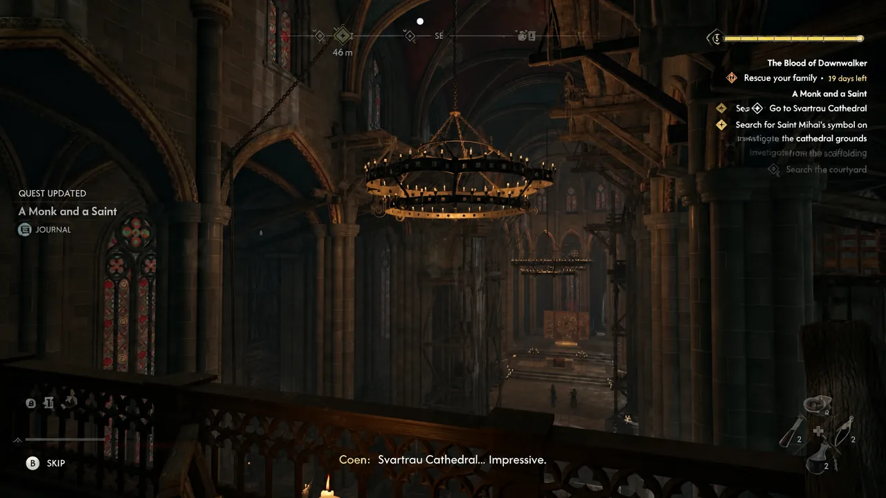 Quest updated tracker for A Monk and a Saint while searching the cathedral grounds