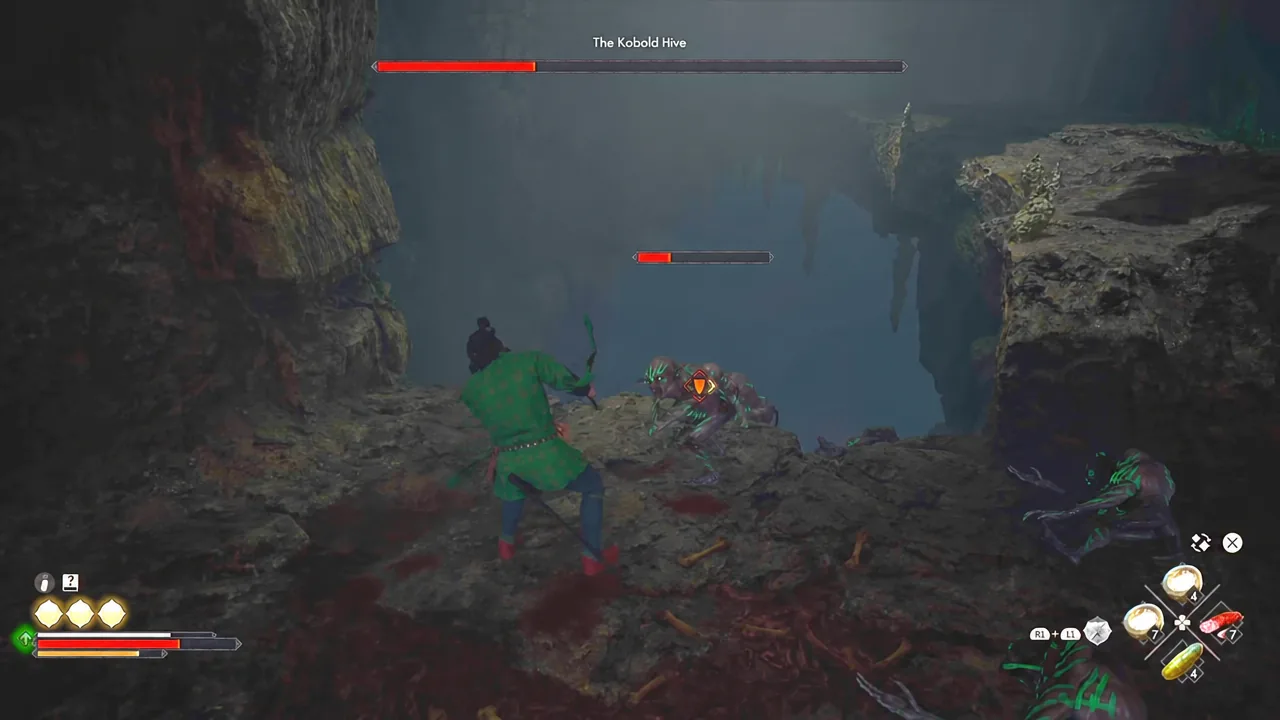 Coen striking an orange-marked enemy during The Kobold Hive fight in The Blood of Dawnwalker