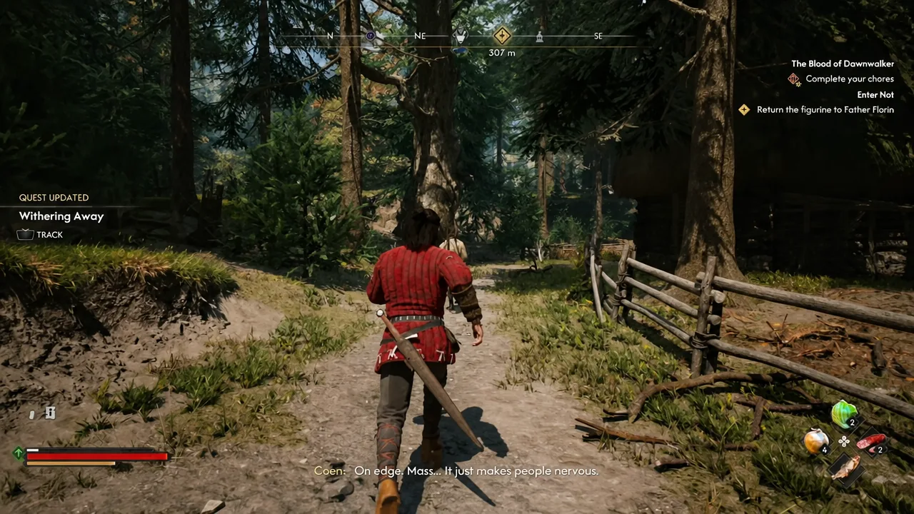 Quest Updated notification for Withering Away appearing on the HUD during the walk