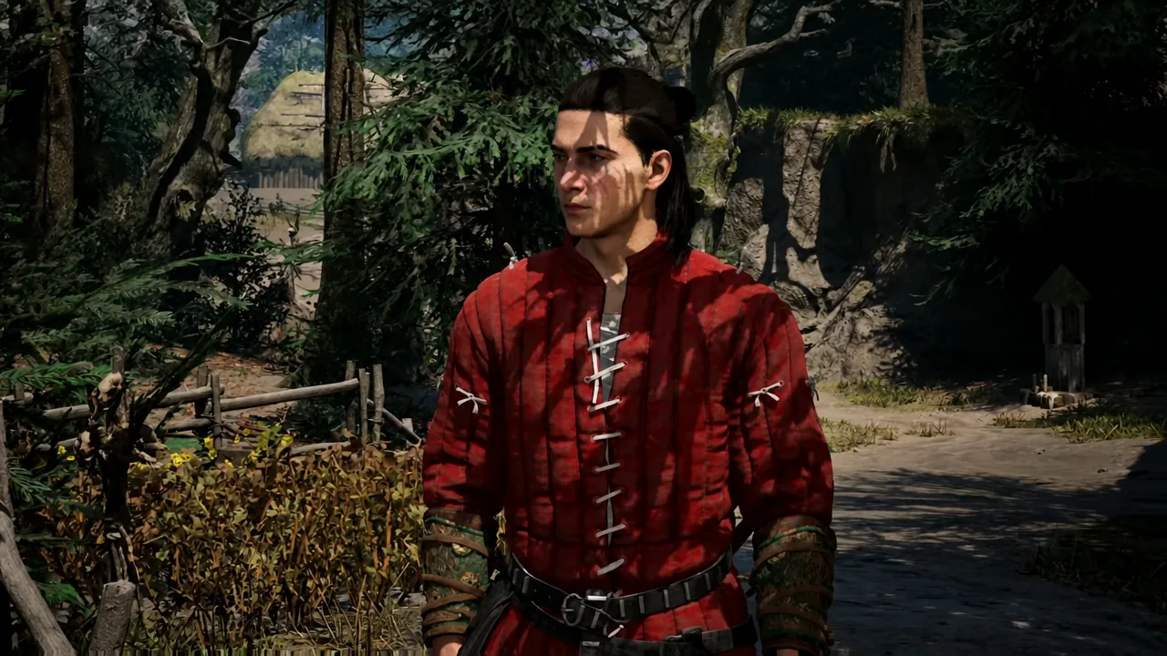 Coen in red on a forest path near the river while searching for Anca