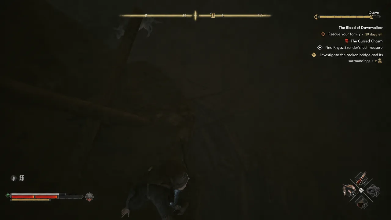 On-screen quest tracker showing the updated Cursed Chasm objective during gameplay